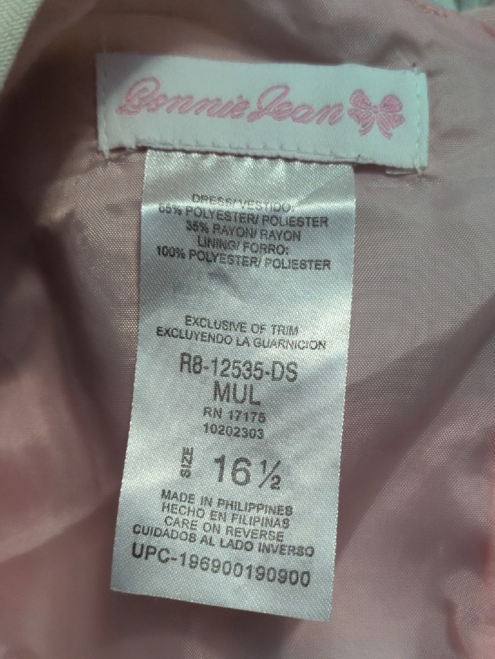 Bonnie Jean Pale Pink Satin Dress Lining - Picture 4 of 6